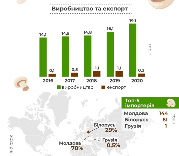 
Шампиньоны стали чаще встречаться в меню украинцев: зафиксирован рост производства
