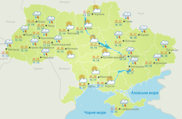 Грозы снизят температуру воздуха в большинстве областей Украины